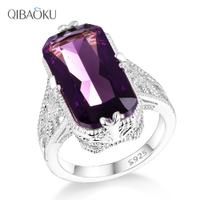 10*20mm Big Amethyst Gemstone Ring Hollowed-out 925 Sterling Silver Rings Exaggerated Silver Hand Jewelry For Women2023
