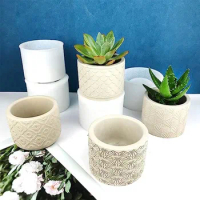 Flower Pot Vase Mold Round Pattern Flower Pot Silicone Mold Textured Cement Plaster Resin Flower Pot Mold Crafts DIY Ornaments