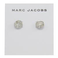 MARC JACOBS 金屬logo圓牌水鑽裝飾耳針式耳環(銀)