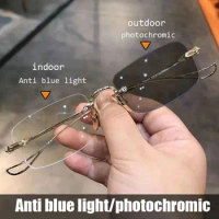 Blue Ray Blocking Anti-Blue Light Glasses Eye Protection Metal Photochromic Sunglasses Ultralight Oversized Eyeglasses