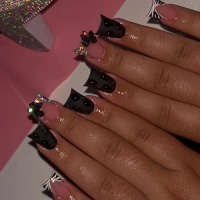 24pcs Ins Spice Girl Press on Nails Sparkling Diamond Bow Decor y2k False Nails Wearable European Du