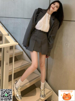 日本代購SLY 灰色小西裝外套女2024秋季新款高腰設計感西裝半身裙-時尚精品