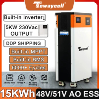 48V 304Ah Powerwall 15KW LiFePO4 Lithium Battery Pack Built-in 5kw Inverter with WiFi MPPT ESS Home Solar Energy System EU noTax