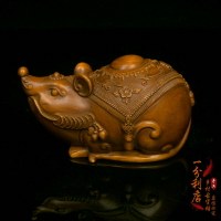 古玩老黃楊木雕金錢鼠小擺件立體精雕創意實木料手把件文玩裝飾品