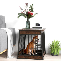 Furniture style dog cage, wooden dog cage, double door dog cage, side cabinet dog crate