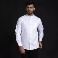 Casella Casella Baju Koko Pria Lengan Panjang Arabesque White Design | Baju Koko Putih Lengan Panjang 9753 White