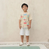 MARVES Bryan Setelan Kaos Celana Anak Laki Laki Gambar Kapal Laut Bahan Katun Usia 1 hingga 8 tahun
