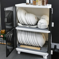 塑料防塵瀝水架 碟盤碗筷餐具收納箱 家用廚房置物櫃雙層大號