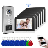 New 6 multi-family apartment wired video intercom doorbell system 7" monitor Wired Video Door Phone Wifi Door Bell for Villa