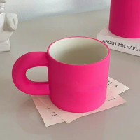 Pink Ceramic Mug with Hand for Girls To Drink Breakfast Coffee Milk Cup High Appearance Level Christmas Gift Home Decoration