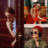 Movie Lolita1997 / Leon Style Glasses Red Heart Shape Frame/ White Vintage Frame/ Round Black Sunglassess Eyewear Cosplay