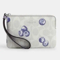 TRQ COACH WHITE MONOGRAM CORNER ZIP WALLET WITH BLUEBERRY PRINT (USA)