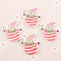 Color Christmas Bear Pattern Wooden Buttons 2 Holes Handmade Sewing Scrapbooking Crafts Decoration DIY 31x31mm 20pcs T0217-FD