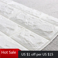 Stone Brick Pattern 3D White Textured PE Foam Wallpaper Self-adhesive 3D Brick Pattern PE Foam Wall Sticker