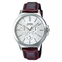 Casio Jam Tangan Pria Casio General MTP-V300L-7AUDF Men Silver Dial Brown Leather Strap