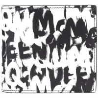 Alexander McQueen Graffiti 撞色塗鴉字母小牛皮8卡對折短夾(黑x白)