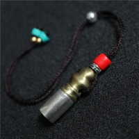 西藏直發精工手工嵌銅鑄模925純銀印章配飾法器背云計數器卡子1入