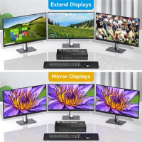 8K HDMI DP KVM USB 3.0 Switch 4x3 Triple Monitor 4K 120Hz Extended Display Displayport Switcher 4 In 3 Out for Keyboard Mouse
