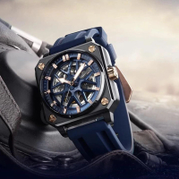 【ROMAGO】WANgT 雷米格 極速系列 RM105-BU 限量 贈真皮錶帶 機械錶(八角形 跑車 輪框造型 碳纖維 鏤空)