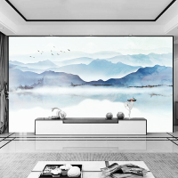 中國風簡約現代電視背景墻壁紙客廳新中式山水墨墻紙影視墻布壁畫