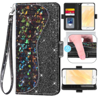 Sequin Glitter Flip Cover Leather Wallet Phone Case For Huawei P50 P40 P30 P20 P10 Plus P9 P8 Pro Lite Nova 7 6 SE 7i 3E 4E P10+