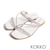 【KOKKO 集團】高雅水鑽金邊2way兩穿拖鞋(白色)