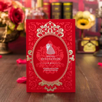 20 X Gilding Red Wedding Invitation Card Customized With Envelope &amp; Pink Blank Inside Wedding Gift Party Deco Supply