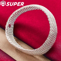 Genuine 925 Sterling Silver Braided Bangle For Women Man Wedding Engagement Party European American Bracelet Jewelry