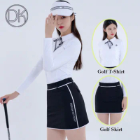 Dk Women Golf Wear Fall Long Sleeve T-Shirt Zipper Collar Polo Shirt Ladies Slim Pencil Skirt A-Lined Short Golf Skort Suits