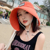 New Women Big Brim Hat Fashion Summer Hat UV Protection Sun Protection Cap Beach Sun Hats Ponytail Hat Travel Visor Bucket Hat