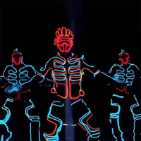New design China factory super bright can program EL wire LED costumes suit dance wear for stage dancing
