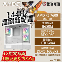 【hd數位3c】【AMD AM5 R5 電競機】144Hz高刷新配置(AMD R5 7600/B650M/RTX4060/1TB/16G*2/650W(62970)【下標前請先詢問 有無庫存】