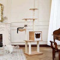 Warehouse Modern Wooden Multi-level Cat Tree House Cat Scratching Tree