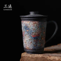 ★★Rock and Mineral Colorful Mug Japanese Weng Muruzheng Handmade Quick Cup Firewood Burning Office Cup with Cover Strain Water C