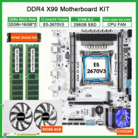 X99 motherboard lga2011-3 kit Intel xeon E5 2670 V3 cpu 32GB(2*16G) 2133MHz ddr4 ram 256GB nvme m2 ssd GPU RX 580 8GB CPU cooler