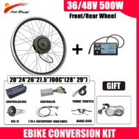 36V 48V 500W Electric Bike Conversion Kit Front Rear Electric Wheel Brushless Gear Hub Motor 20" 24" 26” 27.5" 700C High Speed