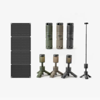 【ADAMOUTDOOR】萬用伸縮野營燈+30W折疊太陽能充電板(伸縮露營燈 多功能手電筒 戶外應急燈 帳篷燈)