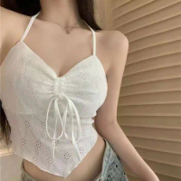 2024 Sexy Lace Halter Neck Rope Suspender Bow Design Padded Tube Top with Beautiful Back Tank Top Women Женские Топы