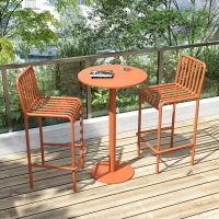 現代簡約鐵藝戶外桌椅咖啡廳露天小圓桌陽台庭院室外休閒一桌兩椅