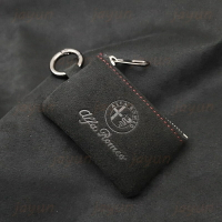 商務時尚翻毛皮汽車鑰匙包壓花汽車標誌鑰匙袋適用於 Alfa Romeo愛快羅密歐