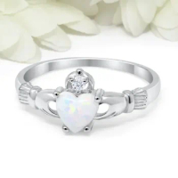 New Love Heart Ring with Birthstone Silver Plated Irish Claddagh Wedding Engagement Rings for Women Best Christmas Lover Gift