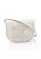 Celine Pre-Loved Celine Folco Cuill Triomphe Shoulder bag straw leather white