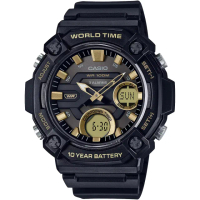 【CASIO 卡西歐】學生錶 10年電力 冒險精神 計時雙顯錶-黑(AEQ-120W-9A)