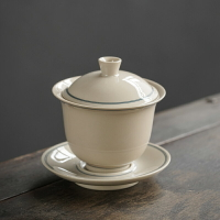 草木灰釉三才蓋碗單個日式復古描雙線手抓泡茶碗陶瓷功夫茶具套裝