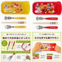 LEC Anpanman Slide-Open 3 Piece Set ช้อน ส้อม ตะเกียบ (Chopsticks, Spoon & Fork) Yellow & red ของแท้