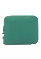 Hermès Pre-Loved Hermès Azap Compact silk in mint round zipper wallet Evercolor green silver hardwar
