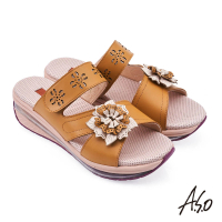 A.S.O 阿瘦集團 A.S.O超能力氣墊雙色雕花涼拖鞋(土黃)