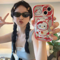 Cartoon Hello Kitty Cream Phone Case Colorful Holder Case Apple 14Promax/14Pro Phone Case Iphone 13Pro