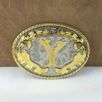BuckleClub western flower letter Y cowboy belt buckle FP-03702-Y gold with silver FINISH 4cm width loop drop shipping