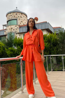 Alacati Safari Jacket With Two Pockets and Elastic Waist Wide Leg Aerobin Pants Set